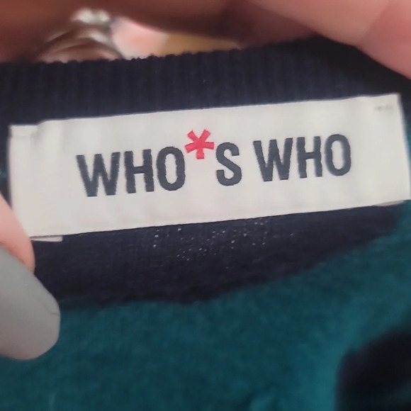 Who's Who navy blue teal dot sequin cardigan sweater xl silk wool - Picture 6 of 8